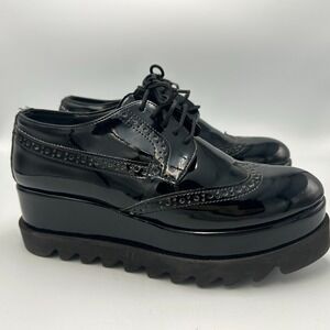 Platform Creeper Shoes Grunge Black Patent Leather Wingtip Chunky Womens 6